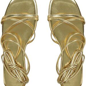 Women's Metallic Flat Sandals Lace Up Open Toe Summer Shoes Size 9.5